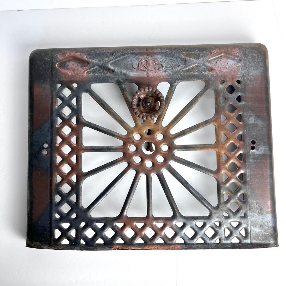 Vintage Stamped Steel Baseboard Vent Lattice Central Sunburst Rustic Finish